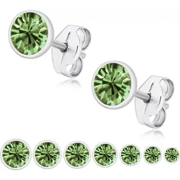 Náušnice Stříbrné náušnice 925 - třpytivý zirkon světle zelené barvy, kulatá objímka - Velikost zirkonu: 5 mm