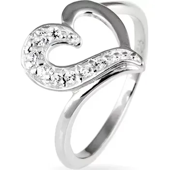 Prsten Stříbrný prsten 925 - nepravidelné srdce se zirkonovou polovinou - Velikost: 59