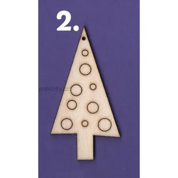 Stavební deska Výřez z překližky, V83/2, VÁNOČNÍ STROMEK S KROUŽKY, 65x34mm, 1ks