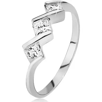 Prsten Prsten ze stříbra 925 - tři čiré čtvercové kamínky, lesklá cik-cak linie - Velikost: 52