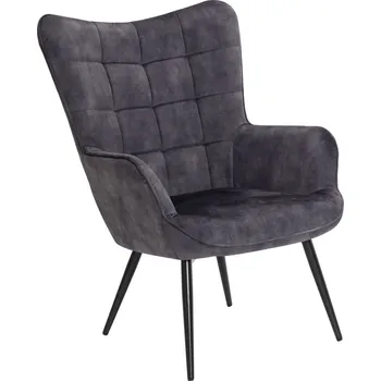 Křeslo Designové křeslo ušák Scandinavia s šedým sametovým potahem a ozdobným prošíváním 98 cm