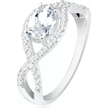 Prsten Stříbrný prsten 925, propletené zirkonové linie, oválný broušený zirkon - Velikost: 54