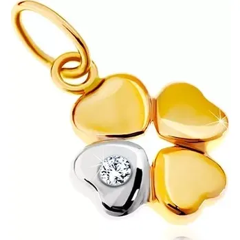 Přívěsek Přívěsek ve 14K zlatě - dvoubarevný čtyřlístek pro štěstí, čirý zirkon