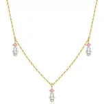 Náhrdelník ze žlutého 14K zlata - růžové kulaté a čiré obdélníkové zirkony
