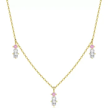 Náhrdelník Náhrdelník ze žlutého 14K zlata - růžové kulaté a čiré obdélníkové zirkony