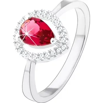Prsten Stříbrný prsten 925, růžová zirkonová slza, třpytivá kontura - Velikost: 59
