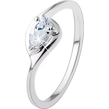 Prsten Stříbrný prsten 925, tenká ramena, čirá zirkonová kapka, lesklý obrys - Velikost: 62
