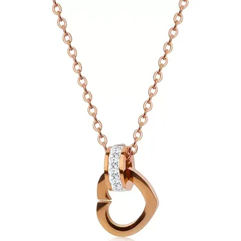 Náhrdelník Ocelový náhrdelník měděné barvy - kontura srdce, blýskavý zirkonový prstenec