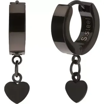 Náušnice Kloubové ocelové náušnice, černá barva, visaci přívěsek ve tvaru srdíčka
