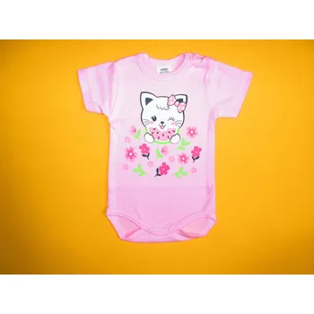 Kojenecké oblečení Arex, ČR Body krátký rukáv kočička potisk Barva: světlerůžová, Velikost: 68