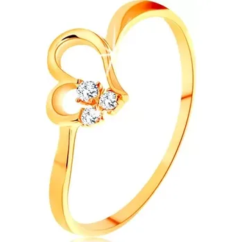 Prsten Prsten ze žlutého 14K zlata - kontura nesouměrného srdíčka, čiré zirkony - Velikost: 60