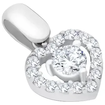 Přívěsek Přívěsek v bílém zlatě 14K - vykrojené srdíčko s větším zirkonem uprostřed