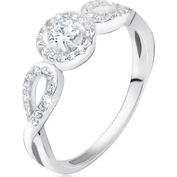 Prsten Prsten ze stříbra 925 - obrys zirkonového kruhu a slziček, čirý kamínek - Velikost: 54