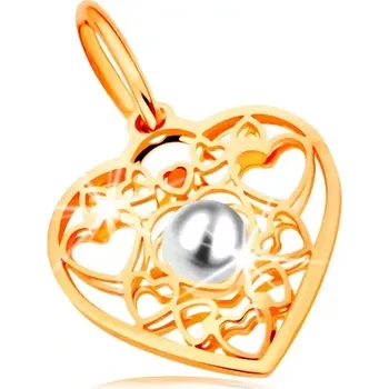 Přívěsek Přívěsek ve žlutém zlatě 585 - srdce zdobené obrysy srdíček a bílou perlou uprostřed