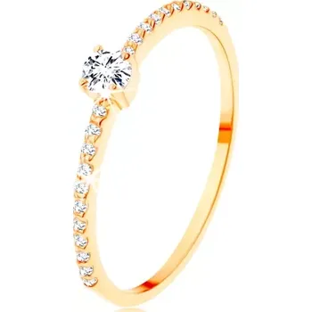 Prsten Zlatý prsten 585 - vyvýšený čirý zirkon, pásy zirkonků čiré barvy - Velikost: 58