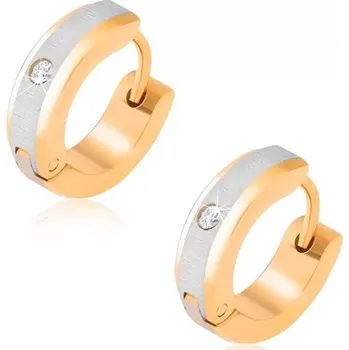 Náušnice Zlaté náušnice z oceli, stříbrný saténový pás, čirý kamínek