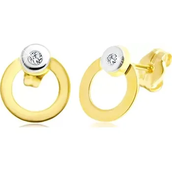 Náušnice Diamantové náušnice ze 14K zlata - zářivý čirý briliant, dvoubarevný kroužek