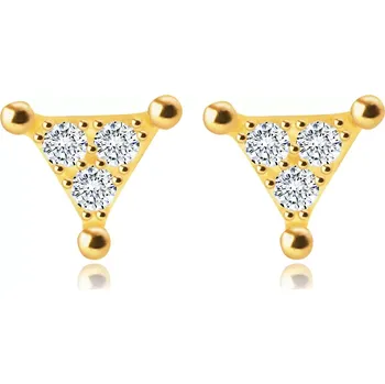 Náušnice Diamantové puzetové náušnice ve žlutém 14K zlatě - trojúhelník s čirými brilianty