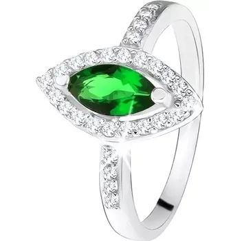 Prsten Lesklý prsten - stříbro 925, zrnkovitý zelený kámen s lemem, čiré zirkonky - Velikost: 61