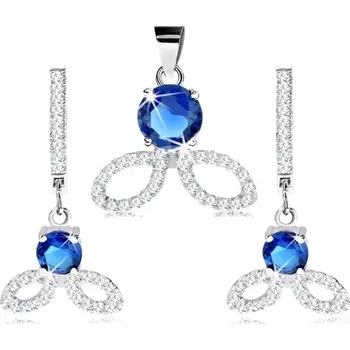 Souprava šperků Stříbrná sada 925, náušnice a přívěsek, modrý zirkon, čiré obrysy zrnek