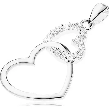 Přívěsek Stříbrný přívěsek 925, dvě kontury pravidelných srdíček, čiré zirkony