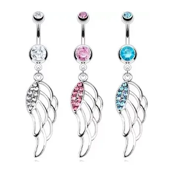 Piercing Piercing do pupíku z chirurgické oceli - barevná vyřezaná křídla - Barva zirkonu: Čirá - C
