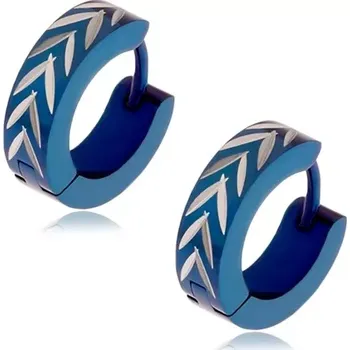 Náušnice Tmavomodré náušnice z oceli, zářezy stříbrné barvy - obrácené "V"