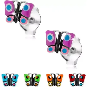 Náušnice Puzetové náušnice, stříbro 925, barevný glazovaný motýlek - Barva: Modrá