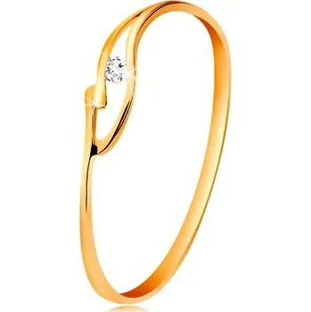 Prsten Prsten ze žlutého zlata 585 s třpytivým zirkonkem, rozdělená zvlněná ramena - Velikost: 65