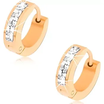 Náušnice Kloubové náušnice z oceli, zlatá barva, čtvercové čiré kamínky