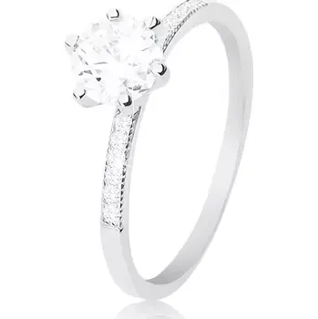 Prsten Prsten ze stříbra 925, kulatý čirý zirkon, tenká ramena se zirkony - Velikost: 49