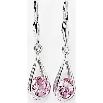 Náušnice Stříbrné visací náušnice slzy zirkon pink - NK27/1291 (Stříbrné náušnice se zirkony)