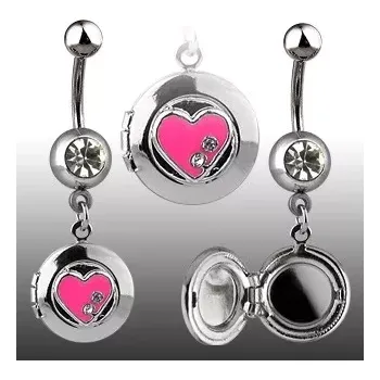 Piercing Piercing do pupíku - kulatý medailon, srdíčko, zirkony