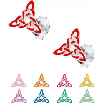 Náušnice Náušnice ze stříbra 925, keltský trojcípý uzel zdobený barevnou glazurou - Barva: Fialová