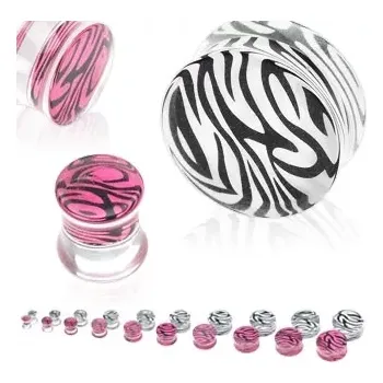 Piercing Plug do ucha - tygrovaný, sedlový, akrylový - Tloušťka : 18 mm, Barva piercing: Černá - Růžová