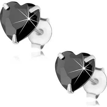 Náušnice Puzetové náušnice, stříbro 925, černý broušený zirkon - srdíčko