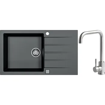 Granitový dřez Alveus Set Cadit 40 Granitový dřez s odkapem 860x500 mm + baterie Angel, černá, SETA22046