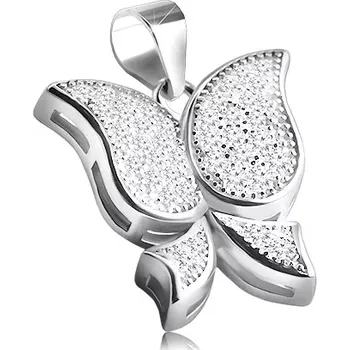 Přívěsek Rhodiovaný stříbrný přívěsek 925 v podobě motýla, drobné čiré zirkony