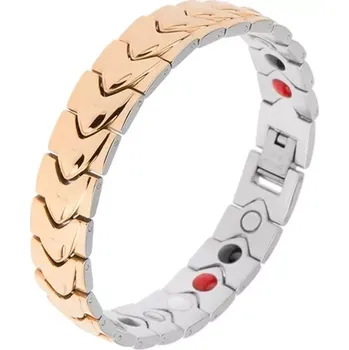 Náramek Magnetický ocelový náramek zlaté barvy, lesklé články "V" se srdíčkem