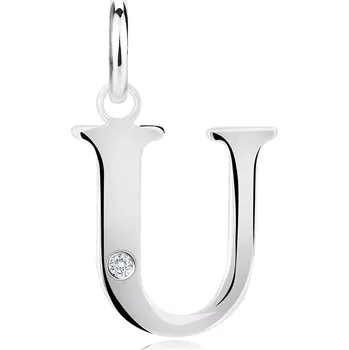 Přívěsek Diamantový přívěsek ze stříbra 925 - velké písmeno U, kulatý briliant