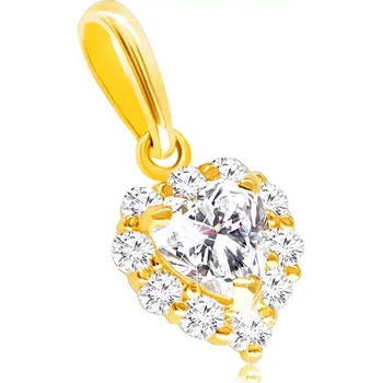 Přívěsek Zlatý 585 přívěsek - souměrné srdíčko ozdobené čirými zirkony
