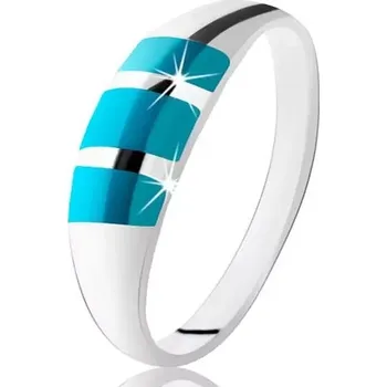 Prsten Prsten ze stříbra 925, tři šikmé tyrkysovomodré pruhy, hladký povrch - Velikost: 62