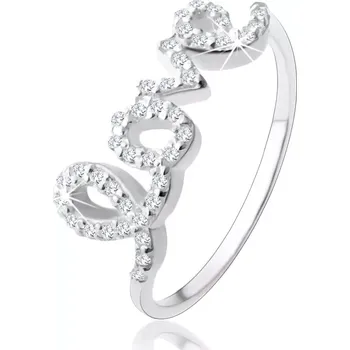 Prsten Stříbrný 925 prsten, nápis "love" vykládaný čirými zirkonky - Velikost: 59