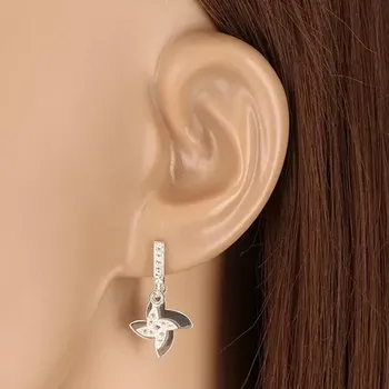 Náušnice Náušnice ze stříbra 925 - zahnutý pás se zirkony, čtyřlistý květ, puzetky