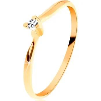 Prsten Blýskavý prsten ze žlutého 14K zlata - čirý broušený diamant, tenká ramena - Velikost: 55