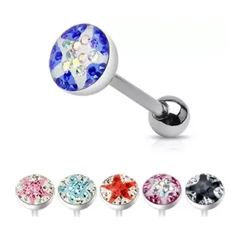 Piercing Piercing do jazyka - zalité barevné zirkony, hvězda - Barva zirkonu: Růžová - Čirá