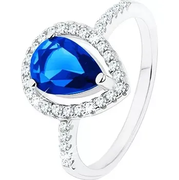 Prsten Prsten, stříbro 925, úzká ramena, zirkonová slza modré barvy - Velikost: 52