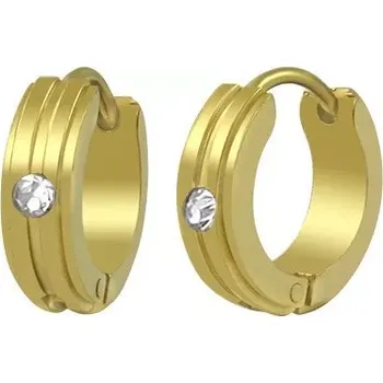 Náušnice Náušnice z chirurgické oceli zlaté barvy, vystupující pásky, čirý zirkon