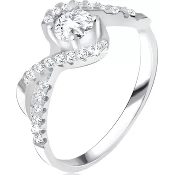 Prsten Prsten s čirým kamínkem, zakroucené linie, zirkonová ramena, stříbro 925 - Velikost: 67