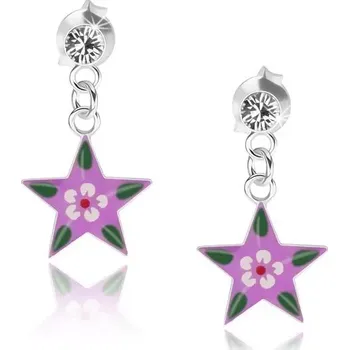 Náušnice Náušnice ze stříbra 925, čirý krystalek, fialová hvězda s barevným květem